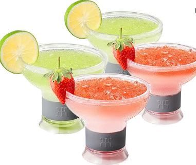 Photo 1 of Frozen Margarita & Cocktail Chiller Glasses | Set of 4 | Cooling Cups 12 OZ Unbreakable Tritan Acrylic, Double Wall Acrylic Insulated to Keep your Drink Cool, Freeze Gel Glass Cup, Silicone Holder