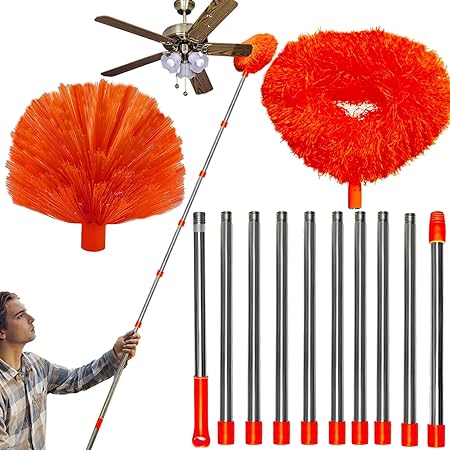 Photo 1 of 20+ Feet High Reach Dusting Kit, Cobweb Duster & Ceiling Fan Duster with 3-14 ft Extension Pole for Cleaning, Microfiber Feather Duster Cleaner for Cleaning Walls Bookshelves Furniture Door Window 