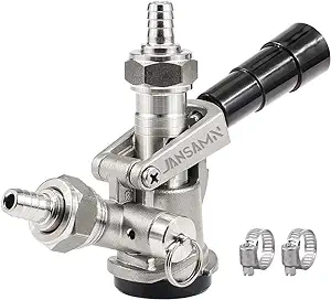 Photo 1 of Sankey D Keg Coupler, All 304 Stainless Steel Body & Probe American D System Sankey Beer Keg Tap Coupler with Ergonomic Handle & Hose Clamp
