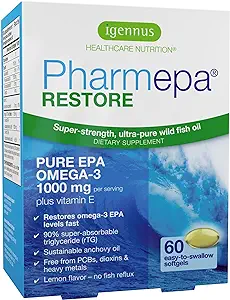 Photo 1 of Pharmepa Restore, 1000mg Pure EPA Fish Oil, High Absorption rTG Omega-3, Triple Strength, Wild & Sustainable, Lemon Flavor, 1-Month Supply, 60 Softgels
