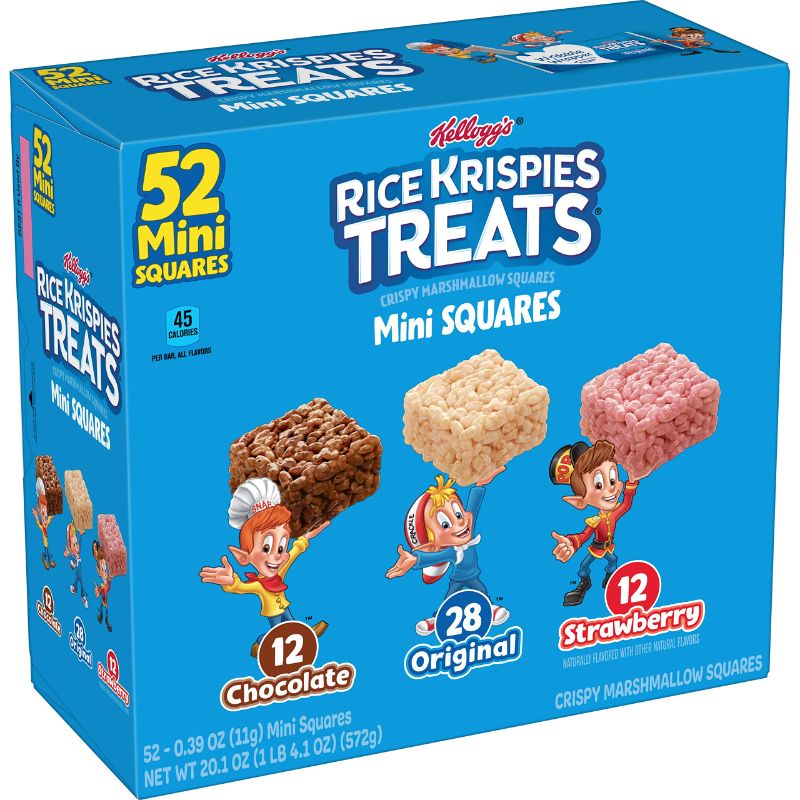 Photo 1 of Rice Krispies Treats Mini Squares, Kids Snacks, Lunch Snacks, Variety Pack, 20.1oz Box (52 Bars)
BEST BY: 11/22/2024