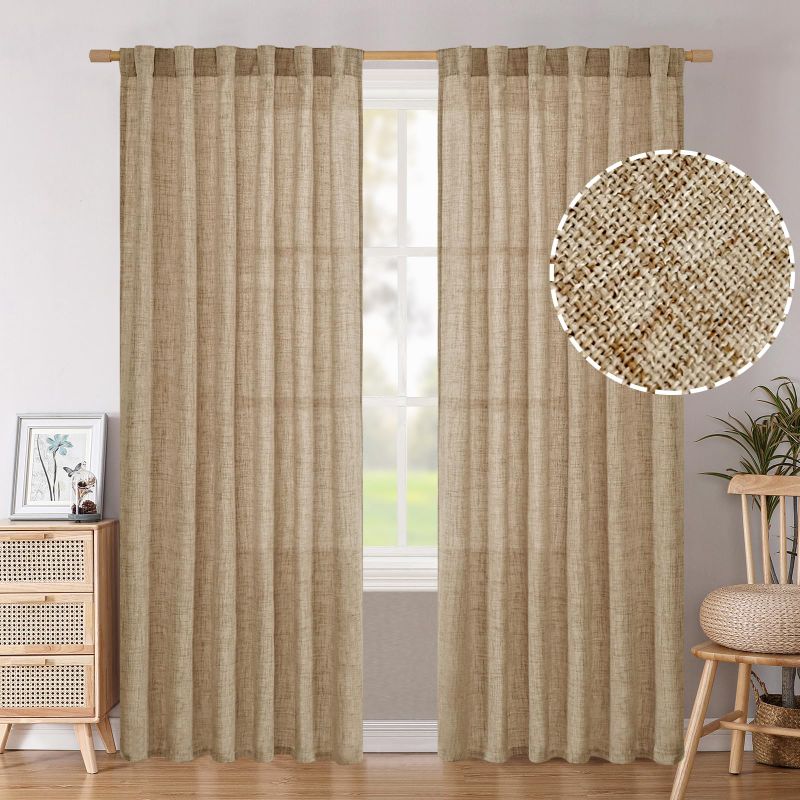 Photo 1 of BGment Brown Faux Linen Curtains 96 Inch Length 2 Panels Set for Living Room, Linen Privacy Window Treatments Light Filtering Curtains & Drapes Rod Pocket and Back Tab, 52 Inch Wide Each Panel 52W x 96L Brown