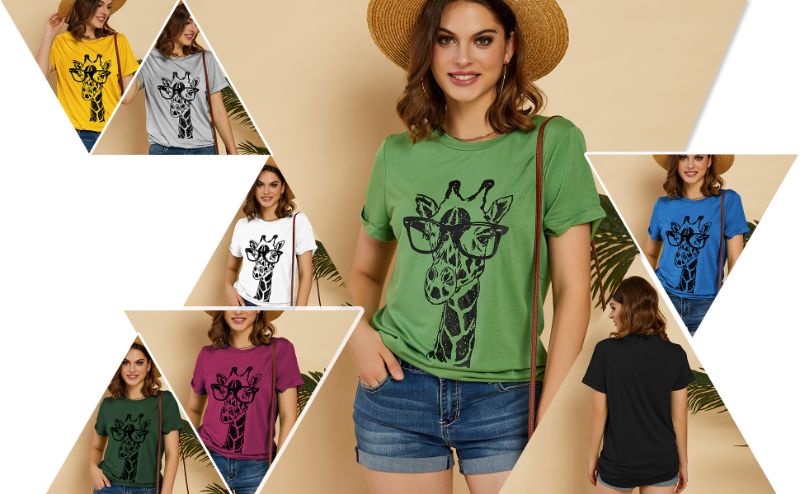 Photo 1 of Auburet Womens Giraffe T Shirt Summer Funny Graphic Short Sleeve Crewneck Tees Casual Shirt Tops L