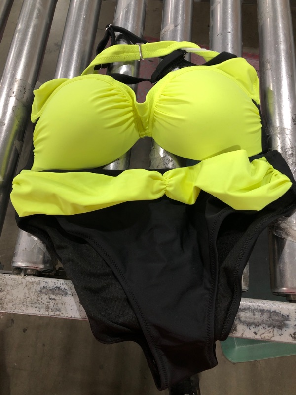 Photo 1 of NEON GREEN AND BLACK TWO PIECE SWIMMING / MEDIUM 