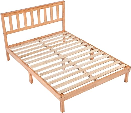 Photo 1 of DELAVIN Solid Wood Bed Frame with Headboard, Full Platform Bed Frame, Mid Century Oak Bedframe, Wood Foundation, Wood Slat Support, No Box Spring Needed, Easy Assembly, Full Size, Rustic Pine