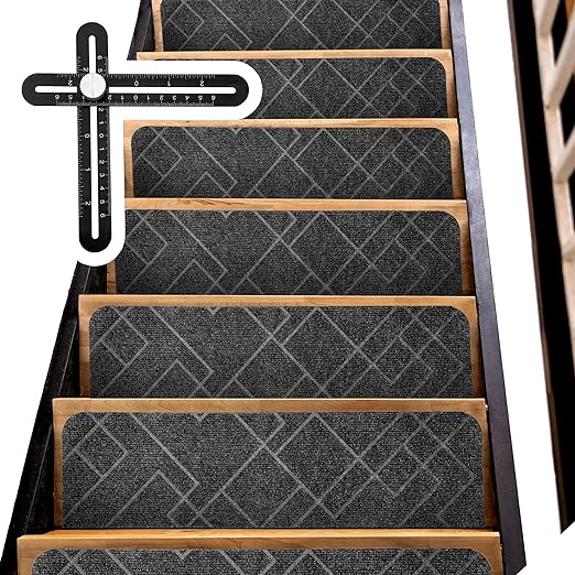 Photo 1 of Non-Slip Stair Treads Come with a Measuring Tool, Stair Treads for Wooden Steps Indoor are Safety for Kids, Pets, and Elders, Set 6 Pcs, Dark Gray Stair Runner, 8x30 Stair Runners for Wooden Steps