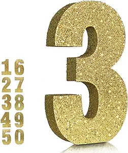 Photo 1 of 10 Inch Gold Glitter Numbers 3 Birthday Decorations, Birthday Party Centerpieces for Table Decorations,Anniversary Birthday Table Toppers
