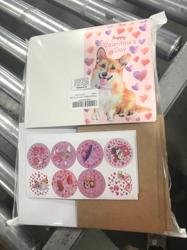 Photo 2 of Winlyn 120 Sets Bulk Blank Valentine's Day Cards with Envelopes Stickers Assortment Bulk 8 Designs of Watercolor Heart Corgi Dog Owl Dessert Greeting Cards Note Cards 4" x 6" Valentine's Day Party