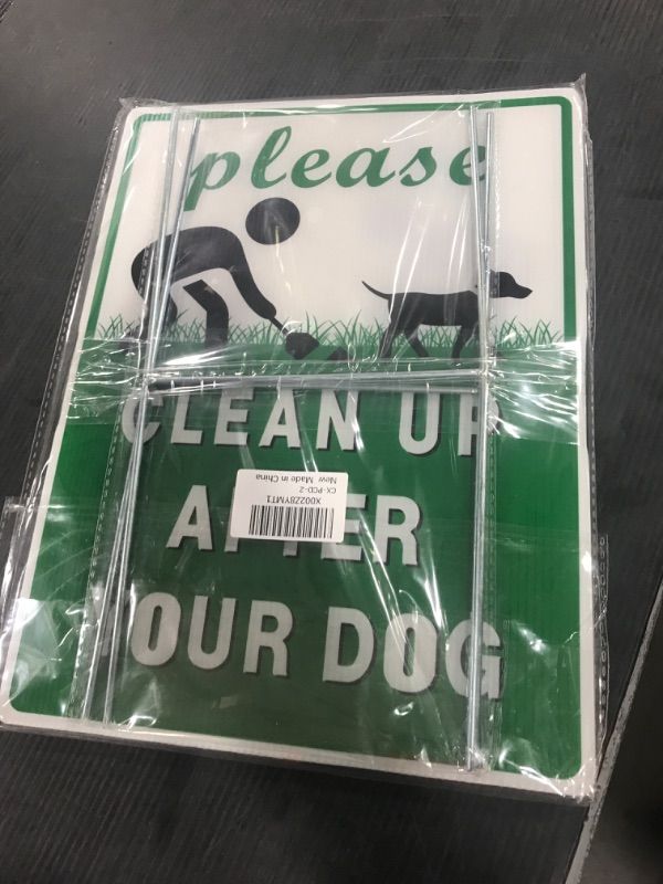 Photo 1 of 2 Pack Clean Up After Your Dog Signs, Double Side Outdoor Yard Sign 9''X12'' With Metal H-Stake | No Pooping Dog Lawn Signs| Corrugated Plastic – By MUXYH

