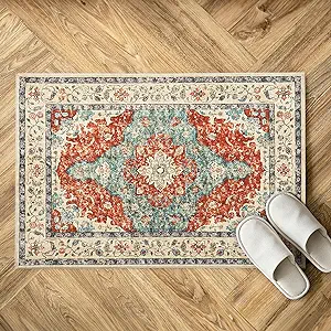 Photo 2 of Topllen Entryway Rug - 2'x3' Boho Soft Low Pile Washable Area Rug, Non-Slip Small Rugs Indoor for Front Door Entrance Kitchen Bathroom, Vintage Carpet Stain Resistance (Rust, 2x3ft)