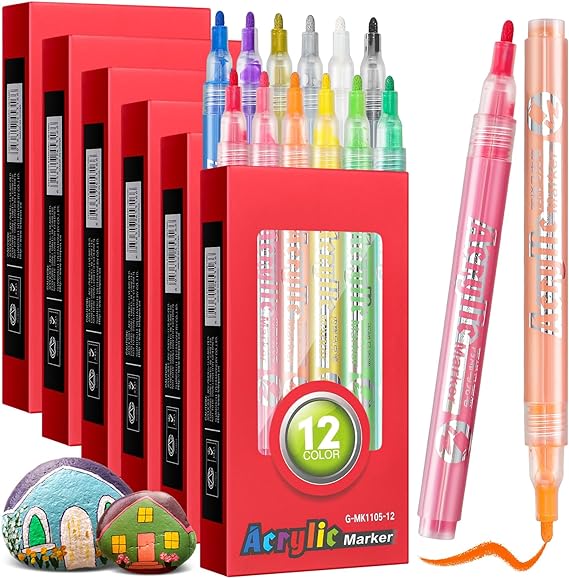 Photo 1 of Yeaqee 6 Sets Paint Pens 12 Colors Acrylic Paint Markers Non Toxic Fine Point Paint Pens for Wood Stone Glass Canvas Rock Painting Crafts Making, Christmas Halloween Thanksgiving Children's Day Easter