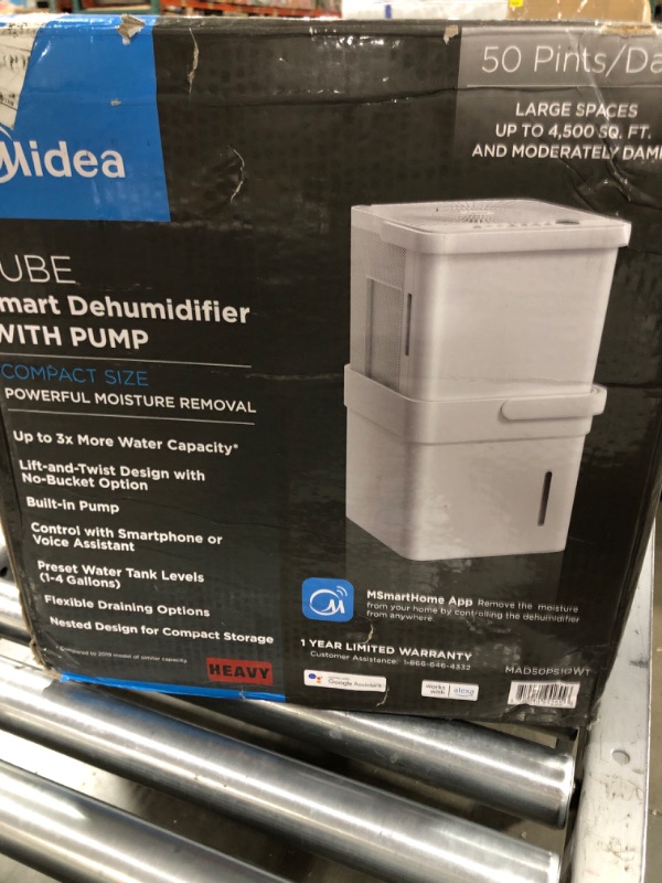 Photo 3 of Midea Cube 50 Pint Dehumidifier for Basement and Rooms at Home for up to 4,500 Sq. Ft., Built-in Pump, Drain Hose Included, Smart Control, Works with Alexa (White), ENERGY STAR Most Efficient 2022 Cube 4,500 Sq. Ft. with Pump