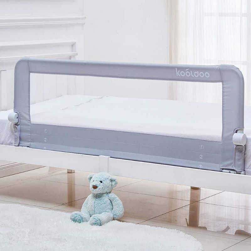 Photo 1 of KOOLDOO Baby Toddler Bed Rail 59 inch Guard Extra Long Foldable Tall Safety Bedrail with Reinforced Anchor Safety System, for Twin Bed, Full Size Bed, Queen Bed(59" L*22.8" H, Grey)
