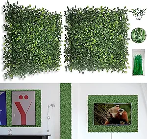 Photo 1 of Bybeton Artificial Grass Wall Panel,10"x 10"(12Pcs) Boxwood Faux Green Wall Panels for Interior Wall, Backdrop Wall,Garden Wall and Indoor Outdoor Plant Wall Decor