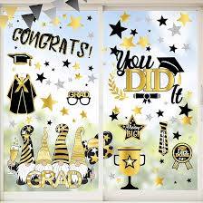 Photo 1 of Mfault 9 Sheets Class of 2024 Graduation Gnome Window Clings, Congrats Grad You Did It Stickers Decal Bachelor Cap Black Gold Decorations, College Congratulation Party School Classroom Home Decor