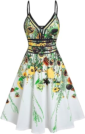 Photo 1 of DRESSFO Women's 2023 Summer Dresses Sleeveless Casual Swing Dress Bohemian Floral Print Sunflower Print Cami Dress XXL