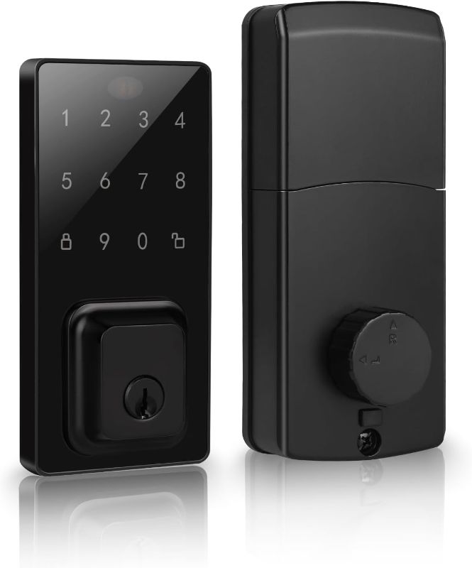 Photo 1 of 1 Pack Smart Electronic Door Lock, User Code Touch Screen Keypad Deadbolt Entrance Smart Electronic Digital Door Lock with Keys in Matte Black Finish, for Home Hotels Apartment