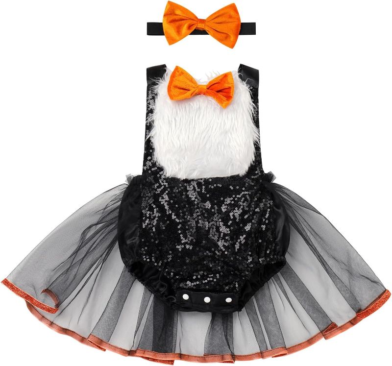 Photo 1 of FYMNSI Newborn Baby Girls 1st Christmas Outfit Penguin Reindeer Romper Tulle Tutu Dress Headband for Halloween Cosplay Xmas, 6-12 MONTHS