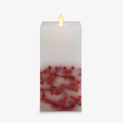 Photo 1 of Luminara Square Flameless Candle Moving Flame LED Pillar 3.5" X 8.5" Flat Top Unscented Real Wax Smooth Finish with Timer (Red Berry)
