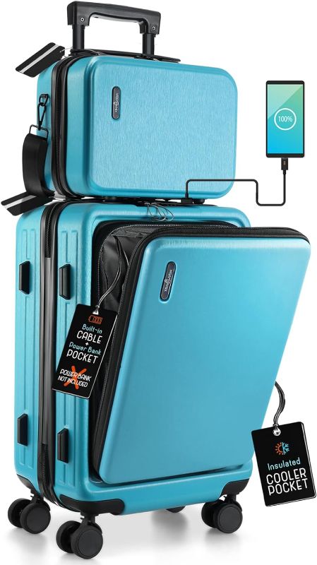 Photo 1 of 22 Inch Carry On Luggage 22x14x9 Airline Approved, Carry On Suitcase with Wheels, Hard-shell Carry-on Luggage, Durable Luggage Carry On, Teal Small Suitcase with Cosmetic Carry On Bag
