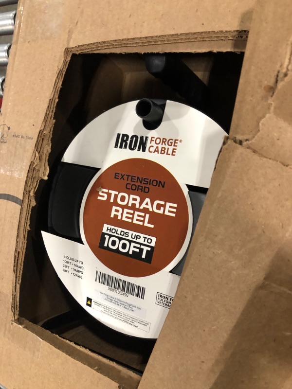 Photo 2 of Iron Forge Extension Cord Storage Reel with Metal Stand, Black - Portable Cable Reel, Holds Up to 100 Ft of Electrical Cord, Hose, or Rope