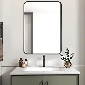 Photo 1 of Black Bathroom Mirror 20 X 28 Inch, Bathroom Wall Mirror with Metal Frame for Bathroom Living Room Entryway Bedroom Wall Decor
