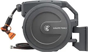 Photo 1 of Giraffe Tools AW30 Garden Hose Reel Retractable 1/2" x 100 ft Wall Mounted Water Hose Reel Automatic Rewind, Any Length Lock, 100ft, Dark Grey
