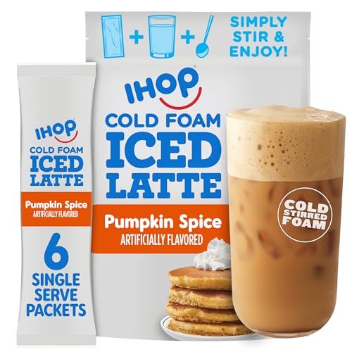 Photo 1 of IHOP Pumpkin Spice Iced Latte with Cold Foam Instant Coffee Beverage Mix (6 Packets) Pumpkin Spice 5.82 Ounce (Pack of 6) 2 pack 12 total EXP 7/23/24