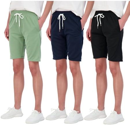 Photo 1 of Real Essentials 3 Pack: Womens Cotton French Terry 9 Bermuda Short Pockets-Casual Lounge Athletic 2XL
