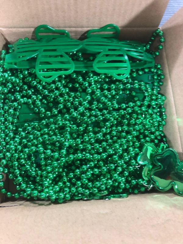 Photo 2 of 18 Pcs St Patricks Day Accessories Party Favors Set Decorations for Women Man Kids 6 Shamrock Glasses 6 Shamrock Necklaces for St. Patrick Irish Green Party Supplies Decor Accessories Dressing up