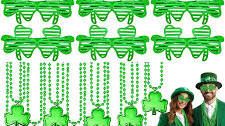 Photo 1 of 24 PACK ST PATRICKS DAY ACCESSORIES SET 12 SHAMROCK GLASSES 12 GREEN NECKLACES