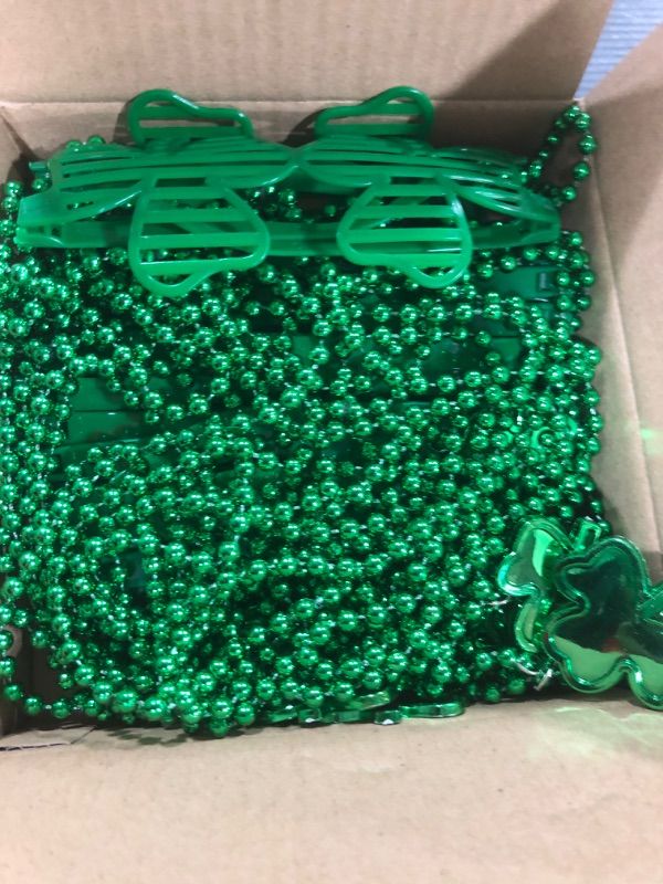 Photo 2 of 24 PACK ST PATRICKS DAY ACCESSORIES SET 12 SHAMROCK GLASSES 12 GREEN NECKLACES