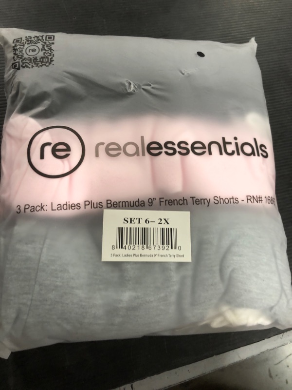 Photo 2 of Real Essentials 3 Pack: Womens Cotton French Terry 9 Bermuda Short Pockets-Casual Lounge Athletic (Available in Plus)
2XL