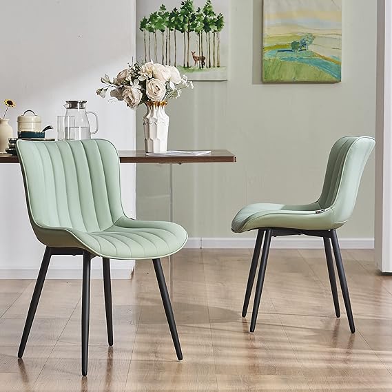Photo 1 of YOUNUOKE Dining Chairs Set of 2 Upholstered Mid Century Modern Kitchen Chair Armless Faux Leather Side Chairs with Padded Backs Metal Legs for Living Room Bedrooms Mint/Light Green Mint Green