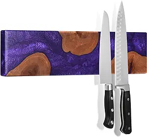Photo 1 of VIROTEE Magnetic Knife Holder for Wall, Epoxy Resin Knife Holder, Magnetic Wood River Knife Strip No Drilling 12 Inch, Knife Bar/Rack for Chef Purple 12 Inch Purple