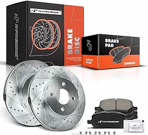 Photo 1 of A-Premium 10.08 inch (256mm) Front Drilled and Slotted Disc Brake Rotors + Ceramic Pads Kit Compatible with Select Chevy, Pontiac, Saturn Models - Cobalt 2005-2010, G5 2007-2010, Pursuit, Ion