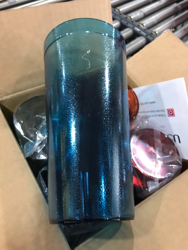 Photo 1 of US Acrylic Café 32 ounce Plastic Restaurant Style Stackable Iced Tea Tumblers in 4 Assorted Colors, Value Set of 12 Drinking Cups, Reusable, BPA-free, Made in the USA, Top-rack Dishwasher Safe