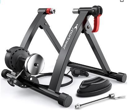 Photo 1 of Sportneer Bike Trainer - Magnetic Stationary Bike Stand for 26-28" & 700C Wheels - Adjustable 6 Level Resistance Bike Trainer Stand for Indoor Riding with Quick Release Lever & Front Wheel Riser Block