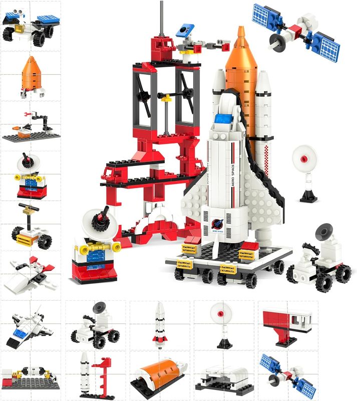 Photo 1 of 16 in 1 Space Rocket Launch Center Building Toy Set, STEM-Inspired Space Toy with Rocket, Launch Tower, Observatory, Control, Birthday Christmas Easter Gifts for 6 7 8 9 10 11 12 Year Old Boys 123-720