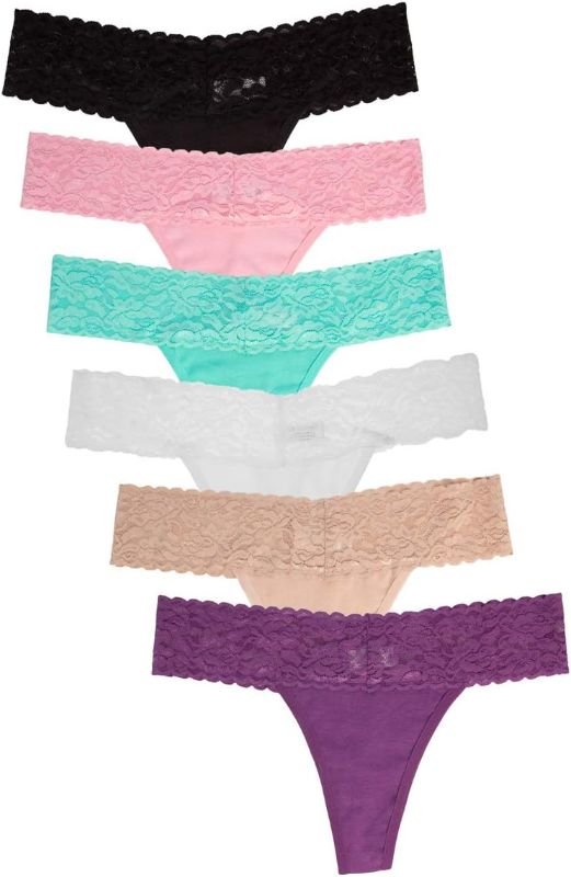 Photo 1 of Lace Thongs for Women - 6 Pack G String Thongs - Cotton Thongs Underwear Women Seamless No Show Panties Sexy