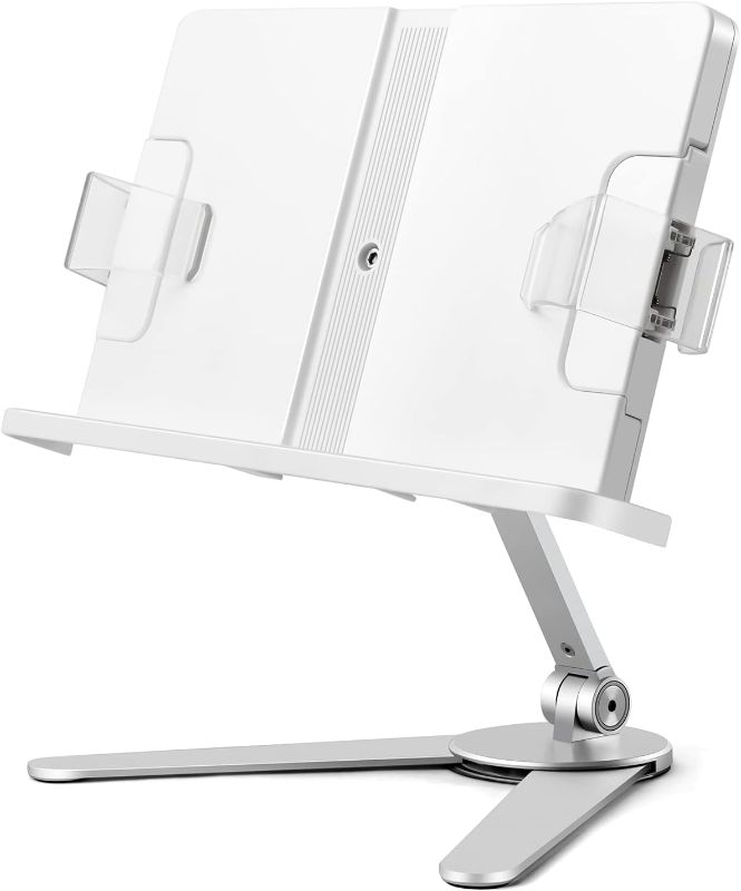 Photo 1 of viozon Book Stand,Cookbook Holder Desk Reading,Adjustable Height&Angle,Aluminum Alloy,Foldable&Portable,for Office,Kitchen,School,Kids&Adults Book,Recipe,Magazine,Tablet,Kindle,Silver
