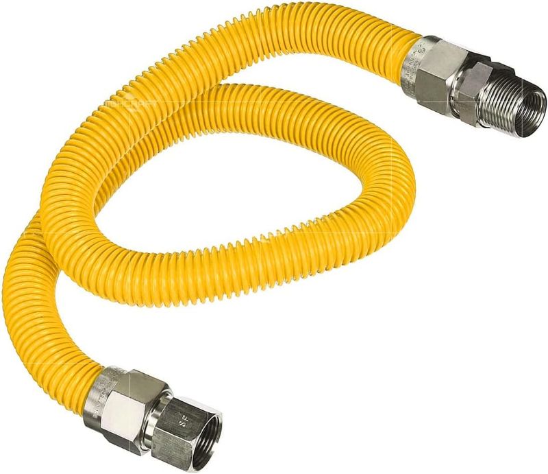 Photo 1 of Gas Connector 48 inch Yellow Coated Stainless Steel, 1/2” OD Flexible Gas Hose Connector for Dryer and Water Heater, with 1/2” FIP x 1/2” MIP Stainless Steel Fittings, 48” Gas Appliance Supply Line