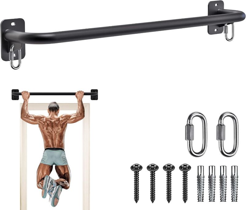 Photo 1 of SELEWARE Fully Welded Pull Up Bar Wall Mount Heavy Duty Chin-up Bar w/ Resistance Band Hooks for Doorway, Support Beam or Joist Mount Thick Metal Sturdy Construction Support 500 lbs
