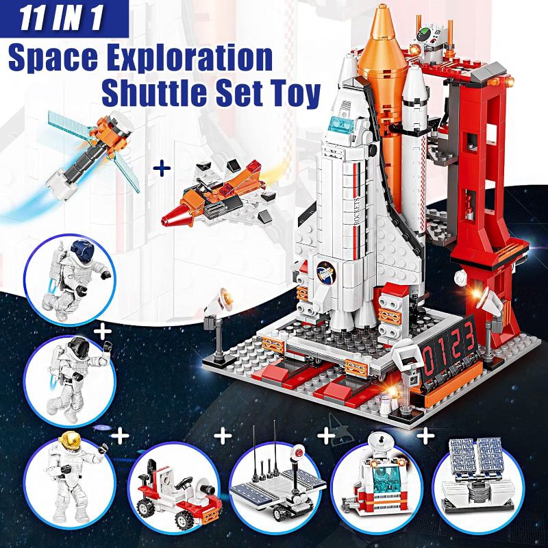 Photo 1 of 16 in 1 Space Rocket Launch Center Building Toy Set, STEM-Inspired Space Toy with Rocket, Launch Tower, Observatory, Control, Birthday Christmas Easter Gifts for 6 7 8 9 10 11 12 Year Old Boys 123-720