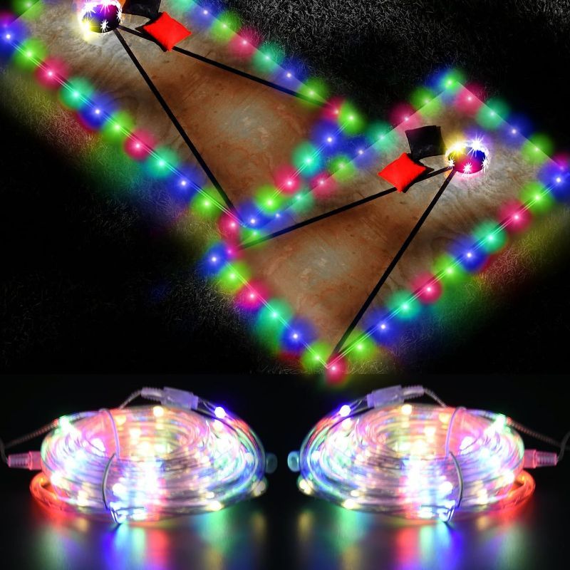 Photo 1 of Cornhole Lights, Battery Powered LED Strip Lights for Cornhole Board Set, Corn Hole Games for Adults in The Dark, Led Rope Lights for Cornhole Board Hole, Edge and Yard Games, 2 Pack (Multicolor)
