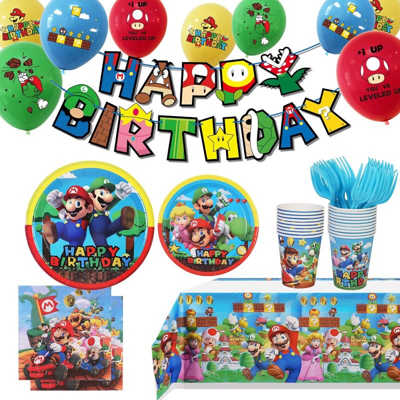 Photo 1 of Birthday Party Supplies Decorations included Plates Napkins Cups Tablecloth Banners Straws and Toppers,Party Supplies Decorations,Party Favors for 20 Guests