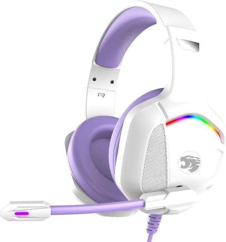 Photo 1 of Gaming Headset with Microphone for Pc, Xbox One Series X/s, Ps4, Ps5, Switch, Stereo Wired Noise Cancelling Over-Ear Headphones with Mic, RGB, for Computer, Laptop, Mac, Nintendo, Gamer (Purple)
