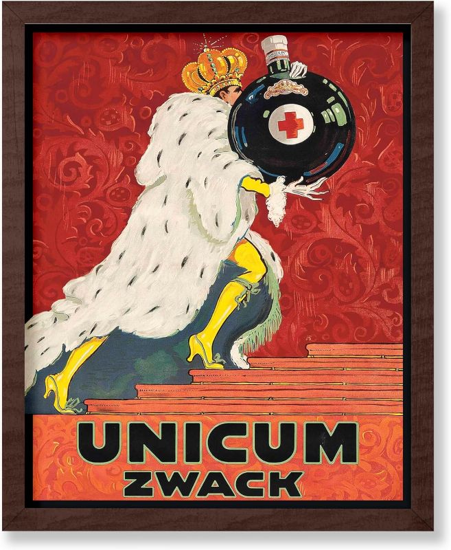 Photo 1 of Poster Master Vintage Food & Drink Poster - Retro Unicum Zwack Print - Alcohol Art - Gift for Him, Men, Bartender - Advertising Wall Decor for Bar, Kitchen, Restaurant, 8x10 Brown Framed