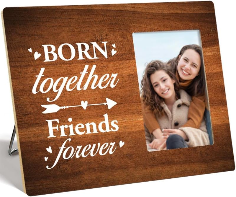 Photo 1 of Friend Gift Picture Frame,Born Together Friends Forever Rustic Wooden Photo Frame for Tabletop Wall Display,Friendship Gifts,Friend Gifts for Bestie BFF Women Z354