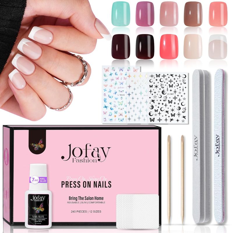 Photo 1 of 10 Packs Gel Nail Tips Short?Jofay Fashion 240PCS Short square Press On Nails,Natural Fit Lightweight Fake Nails Natural for Nail Art